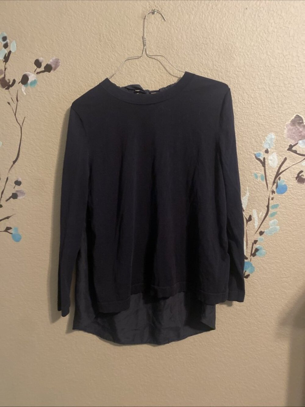 Cos Navy Cotton Front And A Silk Back Tie Top